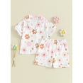 thumbnail image 3 of Aojekbee Baby Girl 2Pcs Summer Outfits Short Sleeve Floral Print Button Shirt + Shorts Set Kid Loungewear, 3 of 10