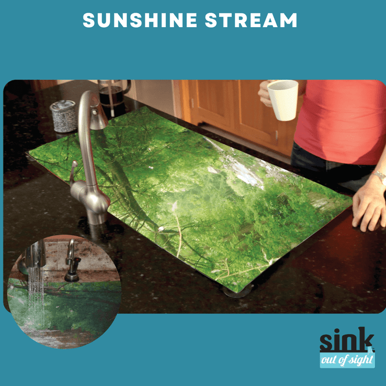 Sink Out of Sight- Home Decor Kitchen Sink Cover, Hot/Cold Liquids and  Debris Pass Through Cover, adjustable, 2 sizes. Design: Single Sunshine  Stream