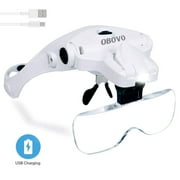 Hands Free Headband Magnifying Glass, USB Charging Head Magnifier with LED Light Jewelry Craft Watch Hobby 5 Lenses 1.0X 1.5X 2.0X 2.5X 3.5X (Upgraded Version)