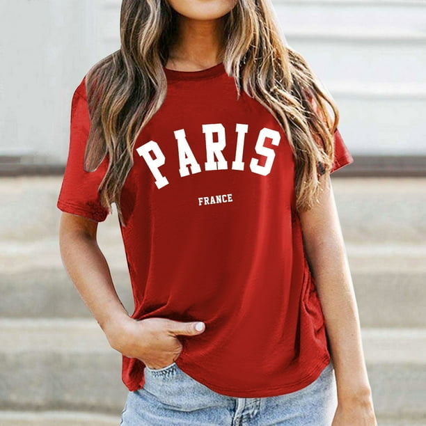 MKLEKYY Playeras Algodon Mujer Camiseta Informal Estampada De Cuello Redondo Para Mujer Talla XL