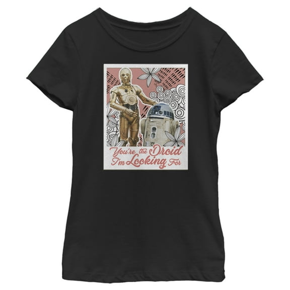 Girl's Star Wars R2-D2 and C-3P0 Line Pattern  Graphic Tee Black Medium