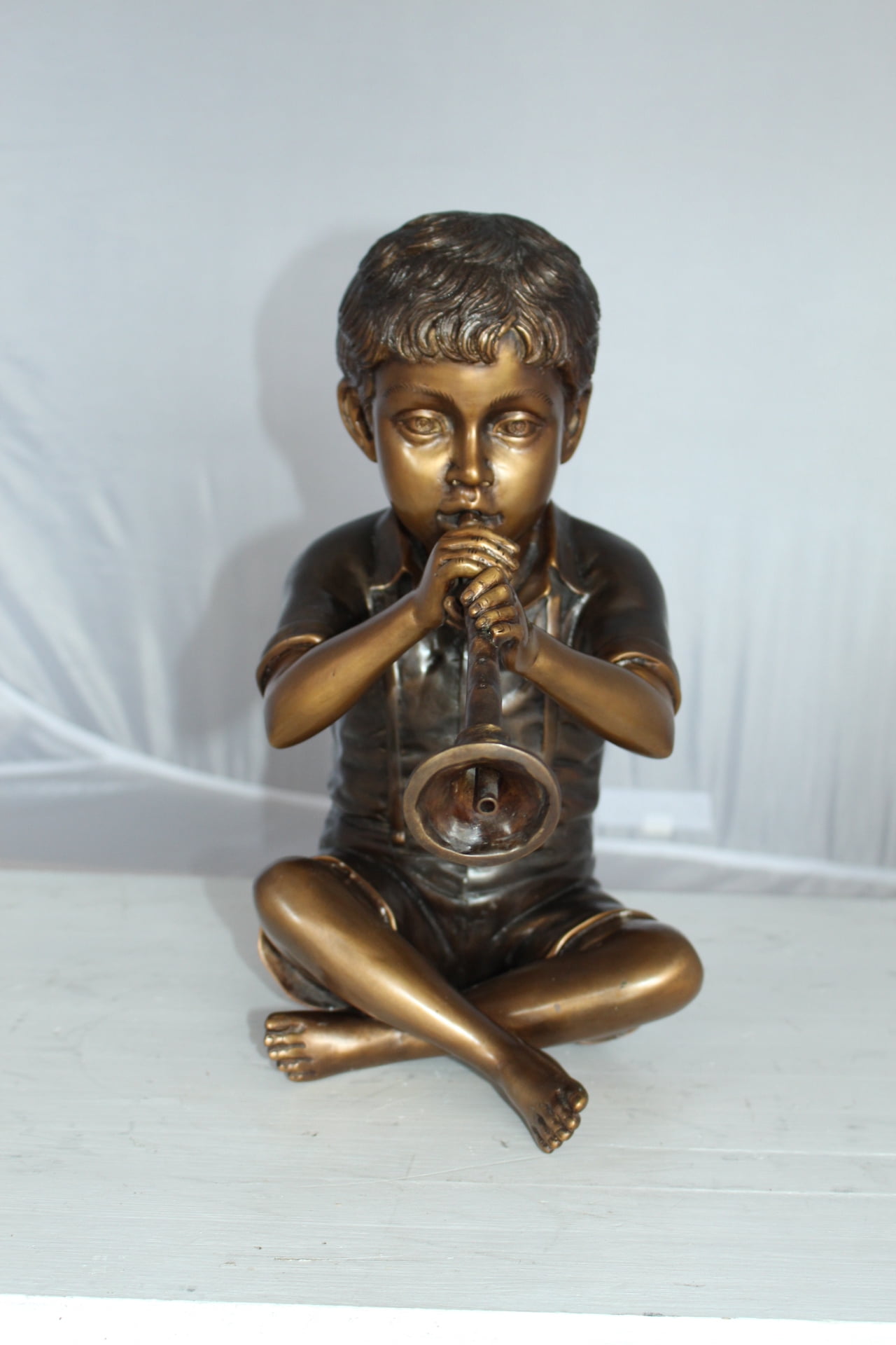Nifao Boy Playing Flute Outdoor Fountain Statue, Bronze Garden Water Feature Sculpture for Patio & Yard – Outdoor Garden Decor Sculpture, 7"L x 11"W x 14"H