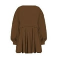 thumbnail image 3 of Womens Oversized Sweatshirt Dress Long Flowy Patchwork Pullover Tops Cute Drop Shoulder Sweatshirts Fall Long Sleeve Mini Dress Teen Girls Crewneck Solid Tunic Pleated Loose Clothing Beig, 3 of 5