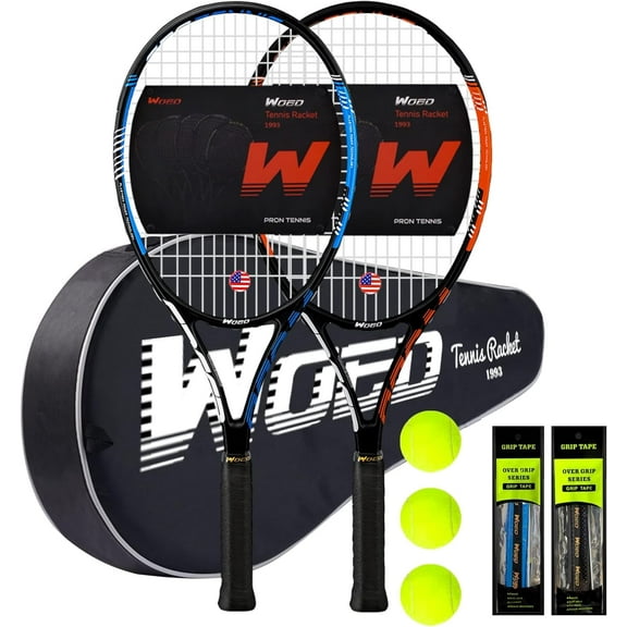Adult 2 Player Tennis Racket Perfect for Beginner and Professional Players, 27” Speed Tennis Racquet Include Tennis Balls, Overgrips, Tennis Bag, Vibration Dampe, Cover