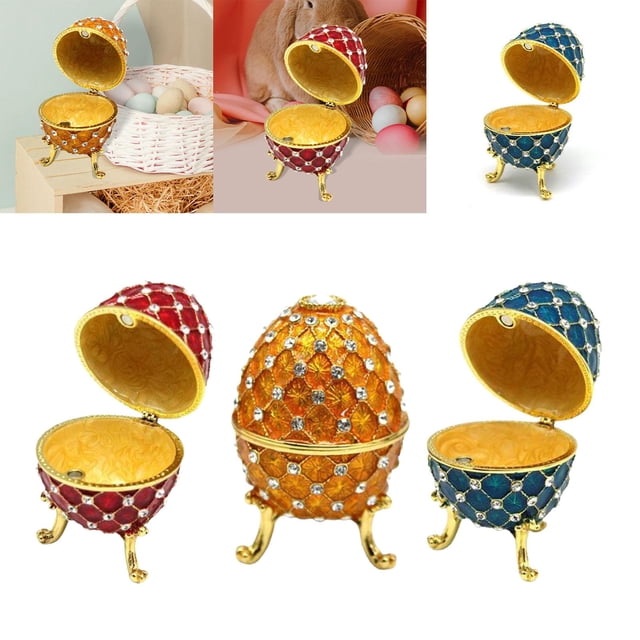 Egg Trinket Box Decorative Art Crafts with Rhinestones Home Decor 3pcs Fernando none