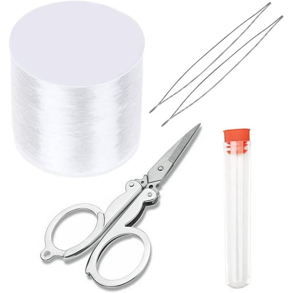 0.6mm Elastic Bracelet String Cord Clear Stretch Bead Cord for Jewelry Making Necklace Bracelet Beading Thread with (328Ft) with Beaded Needle and Scissors