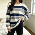 thumbnail image 2 of Tqcoqu Women's Striped Crew Neck Sweatshirt,Long Sleeve Drop Shoulder Loose Casual Pullover Top,2026 Trendy Clothes, 2 of 6