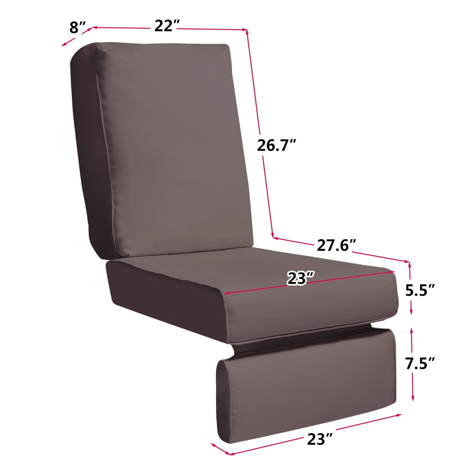 JP Outdoor Replacement Cushion for for Indoor or Outdoor Recliner Chair,Removable Cover,5.5” Thick,Anti-fade & Waterproof,Brown