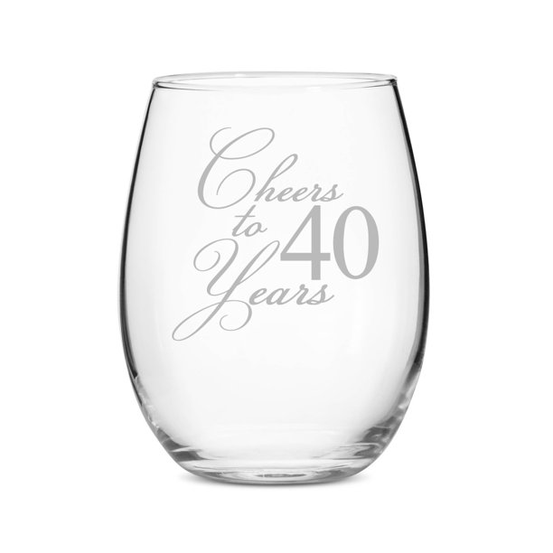 Birthday Wine Glass Cheers to 40 Years Stemless 15 oz Wine Glass