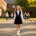 thumbnail image 5 of WOYY Girls School Uniform Pleated Pinafore Dress Casual Sleeveless Jumper Dress, Black, 5 of 5
