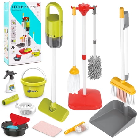Toddler Cleaning Set, 14 Pcs Kids Cleaning Toy Set with Electric Toy 2 in 1 Vacuum That Really Works, Pretend Play Home Cleaning Playset, Broom and Dustpan Set, Birthday Gifts for Girls & BoyS, Red