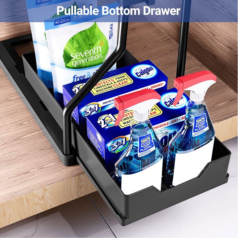 Sudifor Under Sink Organizer, Pull Out Kitchen Cabinet Organizer with 4  Hooks and Hanging Cup, 2 Tier Slide Out Sink Shelf for Kitchen Bathroom  Cabinet Organization, Black - Yahoo Shopping