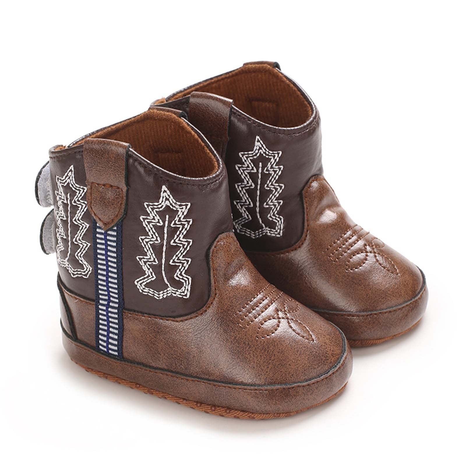 Povozer Baby Boys Girls Western Cowboy Boots Infant Booties Toddler Soft Sole(Coffee,6-12M)