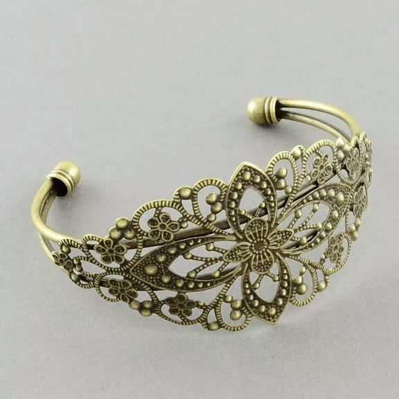 U8MO Bracelet Blank Antiqued Bronze Cuff Filigree Jewelry Making Supplies Brass