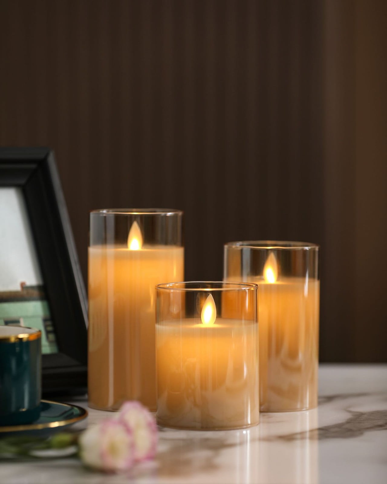 Plein Air De 2 Bougies Piliers LED Sans Flamme, étanches, Alimentées