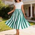thumbnail image 4 of Karight Womens Striped Maxi Skirt Elastic Waist Flared A-Line Skirt with Side Pockets Casual Summer Beachwear, 4 of 6