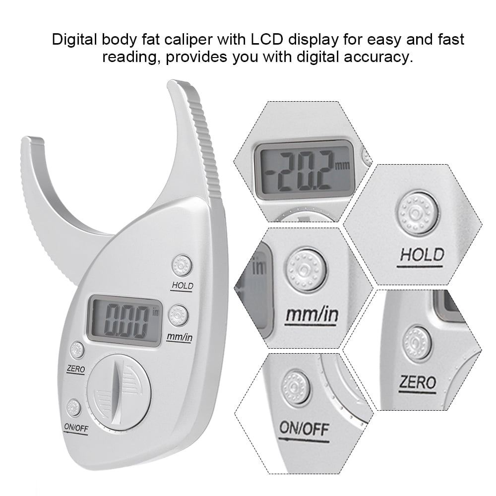 Data Hold Body Fat Caliper Tester Meter LCD Digital Skinfold Fitness Measurer Mo
