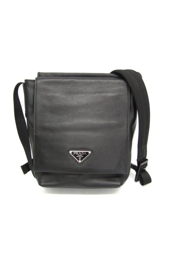 Pre-Owned Prada Men,Women Leather Shoulder Bag Black