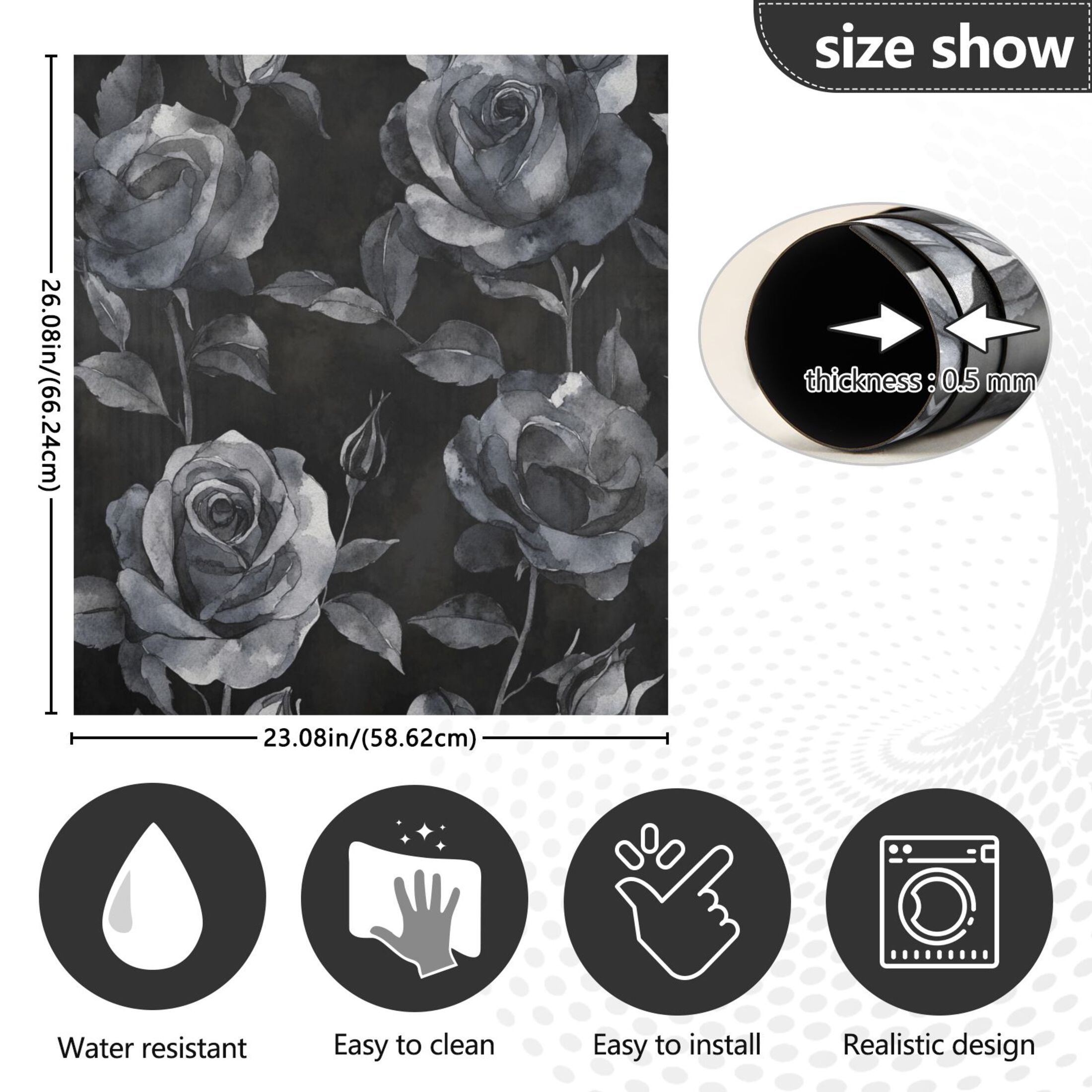 Dishwasher Magnetic Sticker 23x26 Inch Refrigerator Magnetic Sticker Washing Machine Magnetic Sticker Kitchen Panel Magnetic Sticker Home Decor Black Roses Seamless