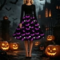 thumbnail image 5 of Karymi Sundress Halloween Print Swing Midi Dress, Solid Crew Neck Long Sleeve Satin Bow Waist Vintage A Line Party Costume Dress Easter Dresses for Women, 5 of 6