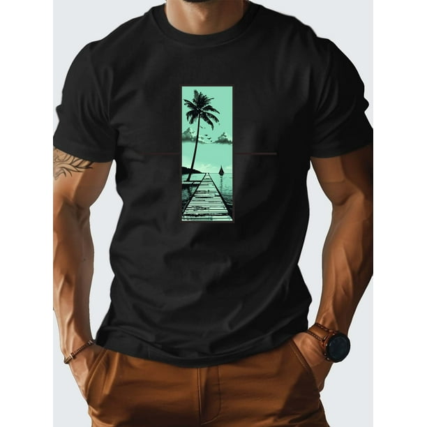 Camiseta con escenas de playa tropicales: Camiseta cómoda G500 con tríptico tropical para hombre