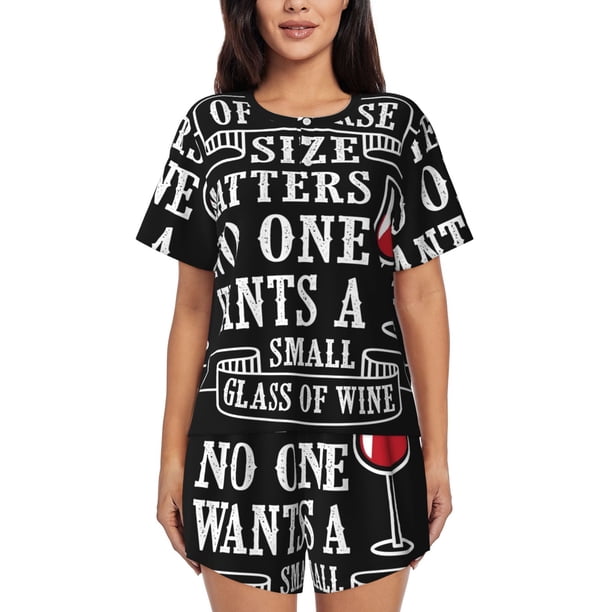 Balery Wine Funny Conjunto de Pijama para Mujer con Estampado, Dos Piezas de Manga Corta y Shorts, Ropa de Dormir Suave con Cuello Redondo y Bolsillos-XX-Large