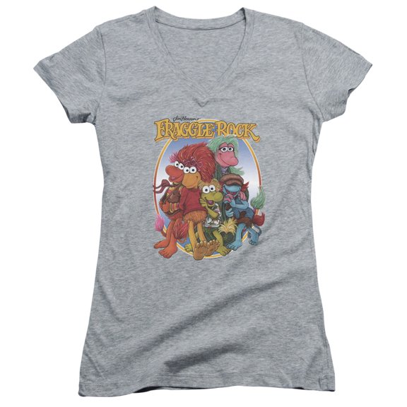 Fraggle Rock Group Hug Junior Women's V-Neck T-Shirt Athletic Heather