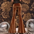 thumbnail image 4 of Womens Velvet Bell Bottom Pants Flared Leg High Waist Trousers Glitter Print Retro Style Trousers for Parties Events Brown S, 4 of 7