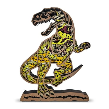 3D Wooden Animals Carving, Dinosaur Decor Multi-Layered Wood Carved Dragon Statues Wall Hanging Figurines Rustic Sculpture Silhouette Ornament Dino Art for Living Room Bedroom Home Room for Presents