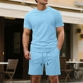 thumbnail image 6 of ShomPort Nightwear for Mens Knit Ribbed Solid Color Short Sleeve Crewneck Tees Drawstring Pants Comfort Pajamas Daily Loungewear Set, 6 of 8