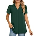 thumbnail image 2 of QATAINLAV Chiffon Blouse for Women Petal Short Sleeve Office Shirts Summer Casual Loose Business Tunic Basic Solid Color Lapel Tshirt Going Out Tops Sales of The Day Lightning Army Green M, 2 of 6