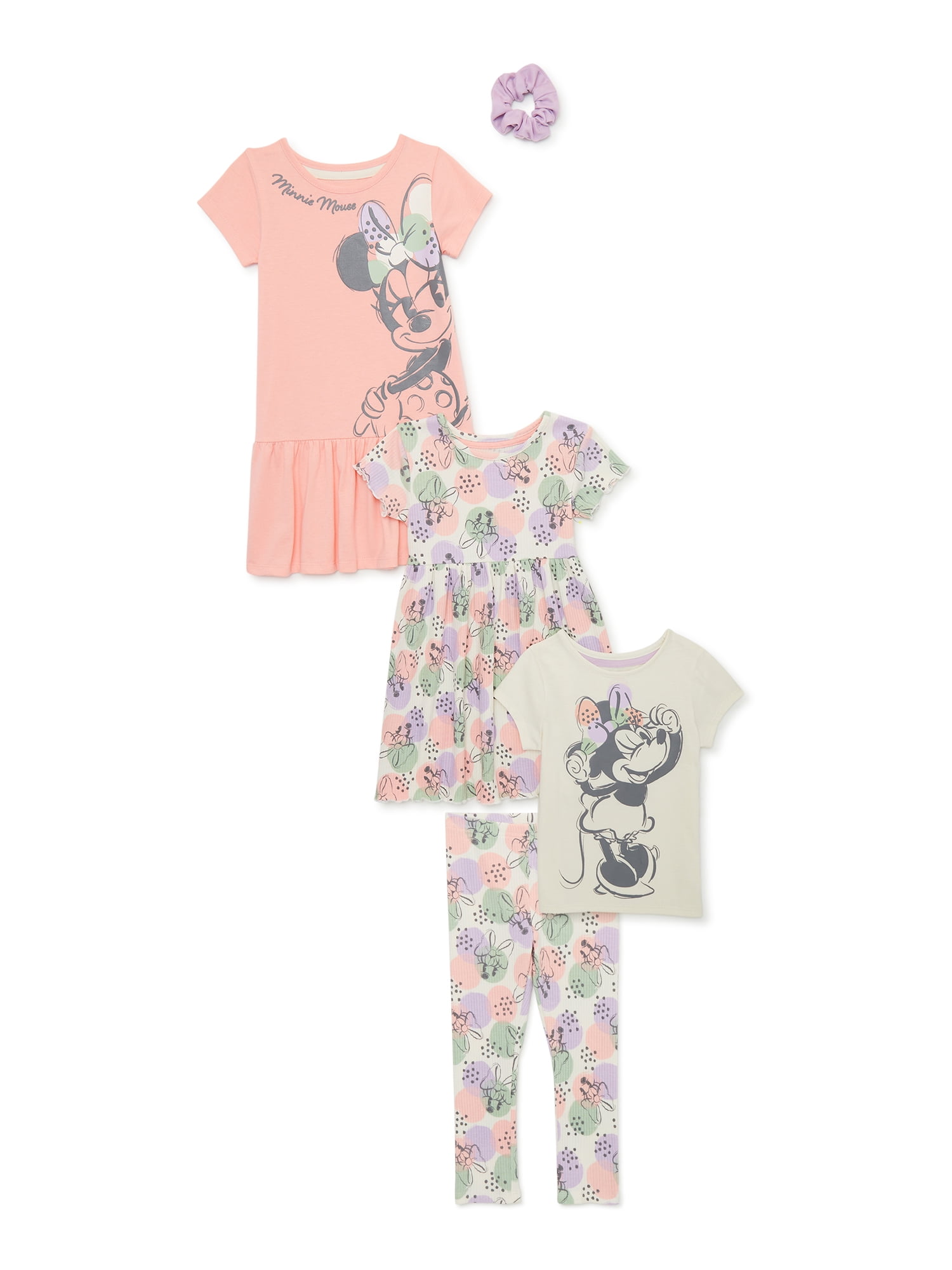 Disney Minnie Mouse Baby and Toddler Girls Dresses, Tee and Leggings, 5-Piece Mix and Match Outfit Set, 12 Months-5T