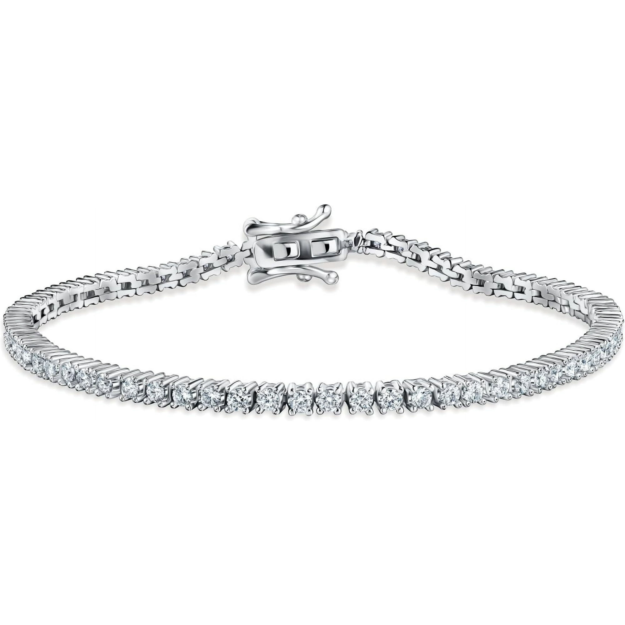PORI JEWELERS Sparkling 925 Sterling Silver 2mm Cubic Zirconia Tennis Bracelet | Gold Bracelets for Women | Size 6.0-7.5 Inch