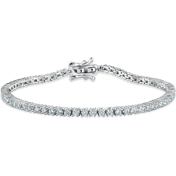 PORI JEWELERS Sparkling 925 Sterling Silver 2mm Cubic Zirconia Tennis Bracelet | Gold Bracelets for Women | Size 6.0-7.5 Inch