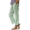 thumbnail image 3 of Women's Striped Pants, Loose Fit Wide Leg Cropped Pants, High Waist Casual Trousers with Pockets, Retro Stripe Lounge Pants for Summer Outfits, Loungewear and Daily Casual Wear-JN, 3 of 6