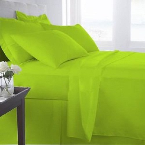Linen Store 26-30 inches Extra Fit Deep Pocket Hotel Finish Adjustable Room 1-Piece- Fitted- Sheet Both Pattern Solid/Stripe 500 Thread Count 100% Pima Cotton (Full, Solid,Parrot Green).