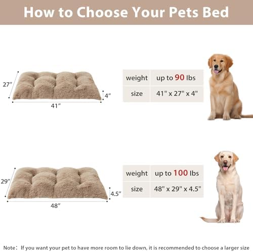 Dog Beds for Large Dogs, Plush Dog Crate Bed Fluffy Cozy Kennel Pad for Sleeping &Ease Anxiety, Washable Pet Mats with Anti-Slip Bottom for Large Dogs, Brown Brown,XL(41x27 inch)