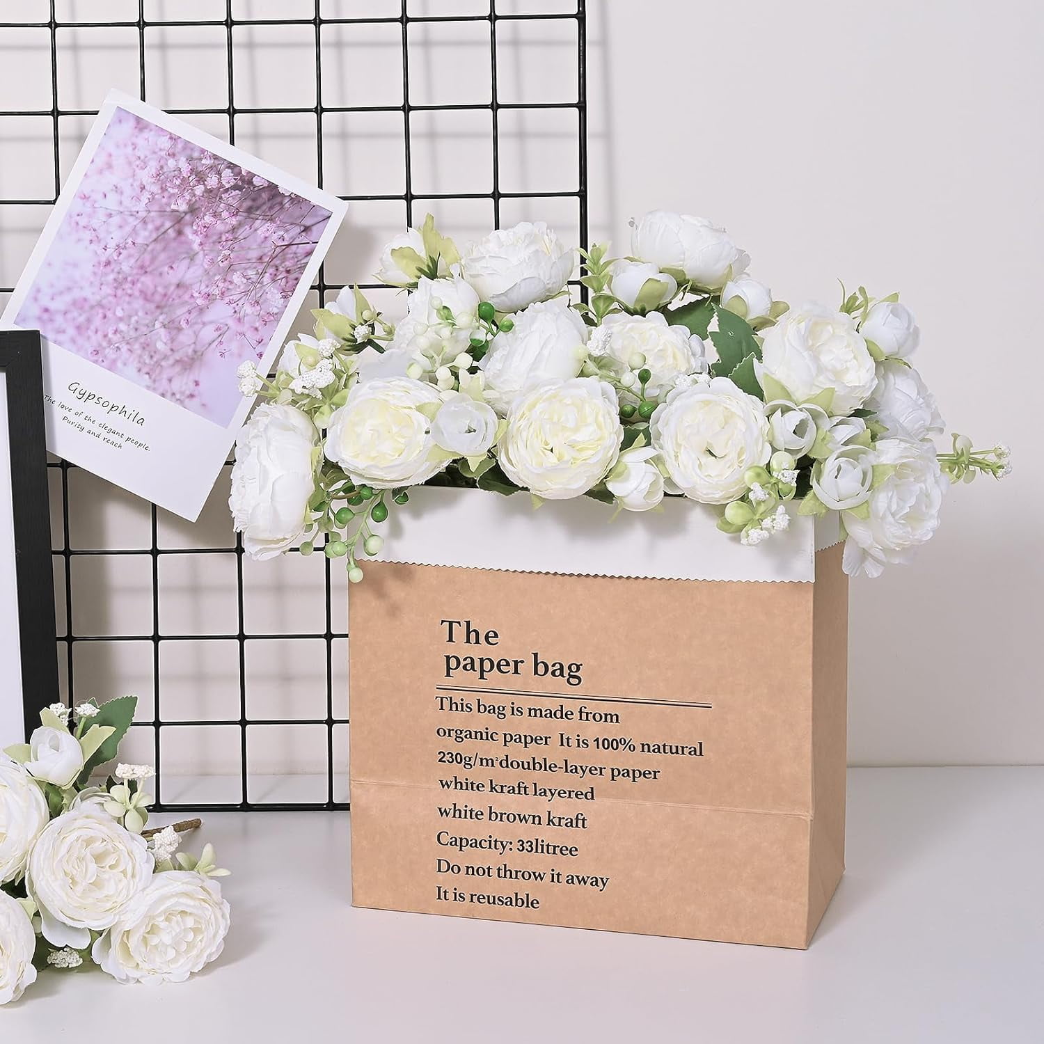 Peonies Artificial Flowers, White Artificial Peonies, Silk Peonies Flowers Fake Peonies Artificial Flowers Peonies Bouquet for Centerpiece Table Wedding Party Home Decor