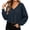 Navy, variant on XRoczxe Women’s V‑Neck Long Sleeve Waffle Knit Crop Top, Casual Solid‑Color Loose Cropped Pullover Shirt