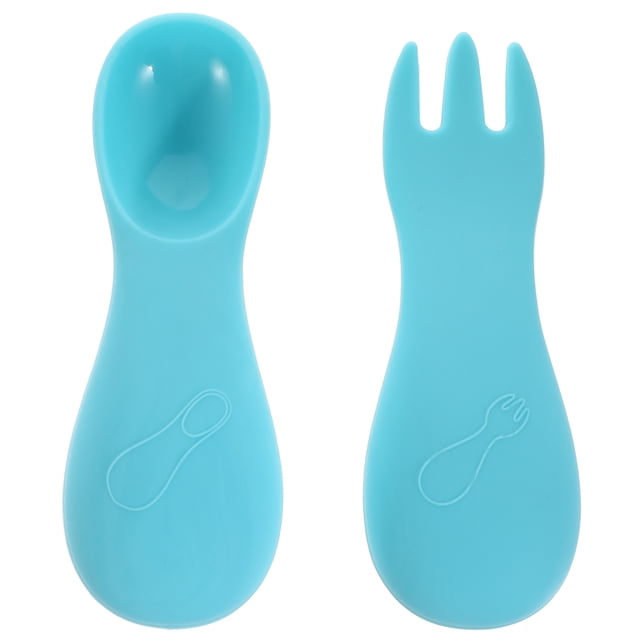 EeaseCA 1 Set of Safe Silicone Children Spoon Fork Solid Dining Tablware for Baby