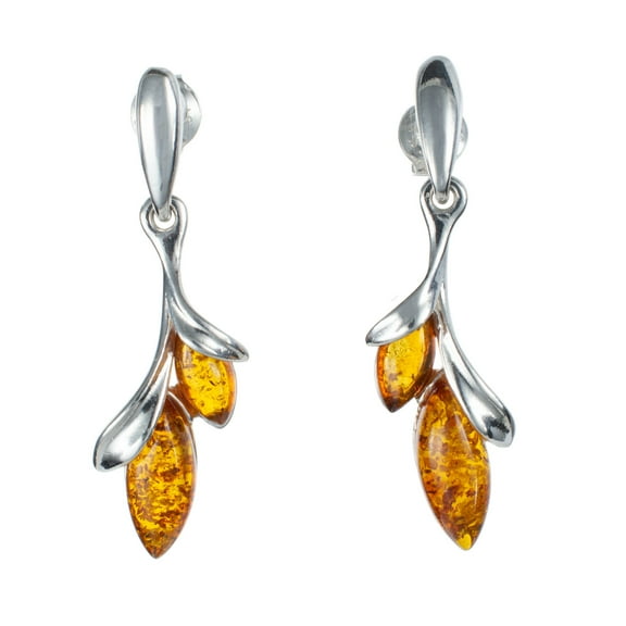 Alicia Baltic Honey Amber Earrings in 925 Sterling Silver – Marquise Cabochon Post Back Dangle