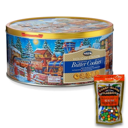 Danish Holiday Station Butter Cookies (64 oz.) Plus Bonus Rainbow Gumballs Perfect For All