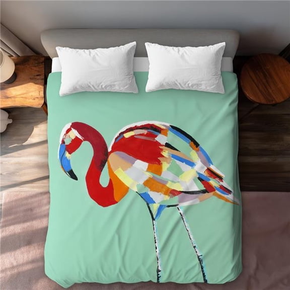 Begin Home Decor C1DCQSW0HKWWD0 Queen Size Multicolored Flamingo Retro Duvet Cover - Home Decor