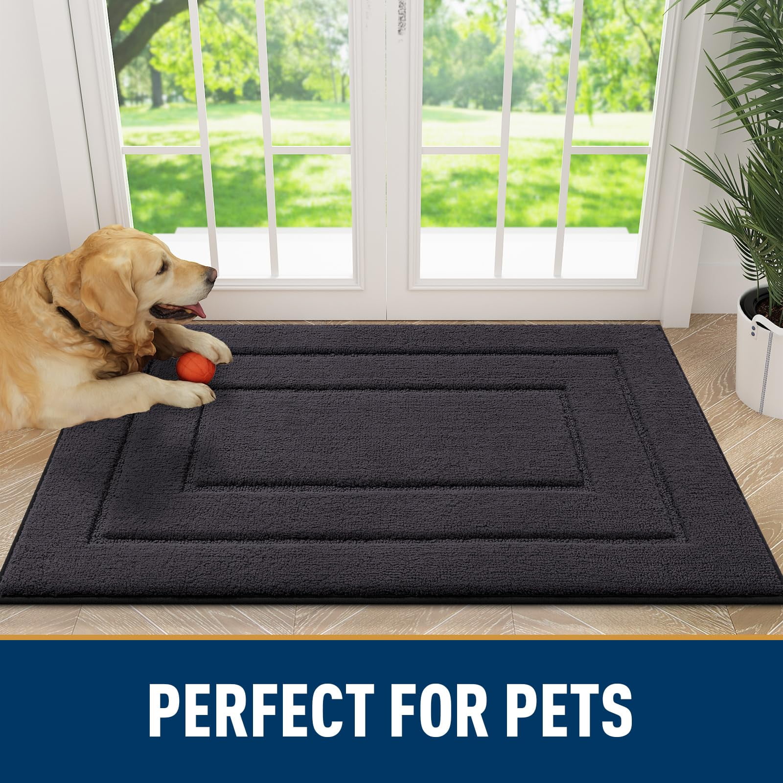Buganda Door Mat for Inside, Absorbs Moisture and Low Profile Doormat Outdoor, Dirt Trapper Rugs for Entryway, 24"x36", Dark Grey