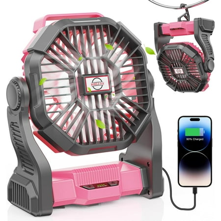 

Camping Fan with LED Lantern Portable Battery Operated Outdoor Fan Personal Rechargeable Fan for Travel Hiking Fishing Picnic (Pink)