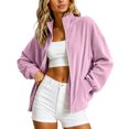 thumbnail image 6 of Xdegoge Womens Velour Track Jackets Long Sleeve Full Zip Up Stand Collar Coats with Pockets Casual Fall Winter Athletic Outerwear, 6 of 8
