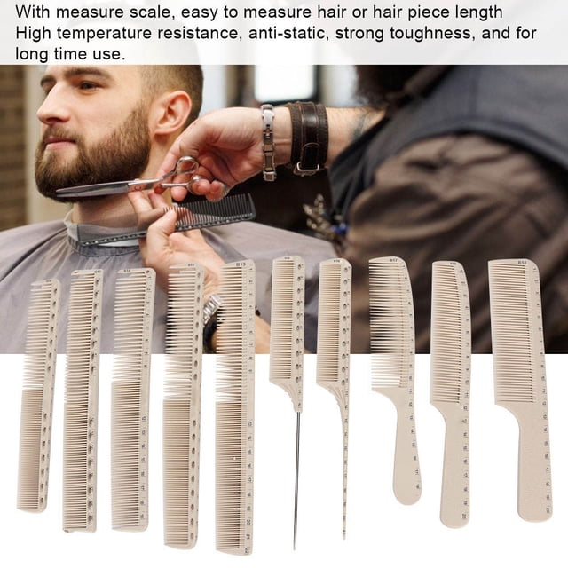 Juego De Peines Para El Cabello De Fibra De Carbono, 10 Piezas Peine De Corte De Cabello Profesional Peine De Aseo De Peinado General Peine De Peluquero De Dientes Finos Y Anchos
