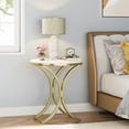 thumbnail image 7 of Finmind White Gold Side Table Small C End Table Modern Round Coffee Table Accent Table Bedside Table Round Nightstand with Gold Metal Frame and Faux Marble Veneer Engineered Wood for Living Room, 7 of 7