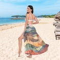 thumbnail image 6 of FORMRS Womens Long Sarong Beach Wrap Semi-Sheer Bikini Skirt Bathing Swimsuit Cover Up, Abstract Wavy Landscape, 6 of 7