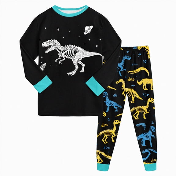 NOLDARES 2 Piece Boys Pajamas Kids Long Sleeve Top and Pants Pajamas Pjs Sleepwear Set for Toddler Little Boys,Black,3-4 Y